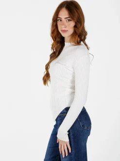 Louise Doro Maglia donna a costine con finale a punta - bianco