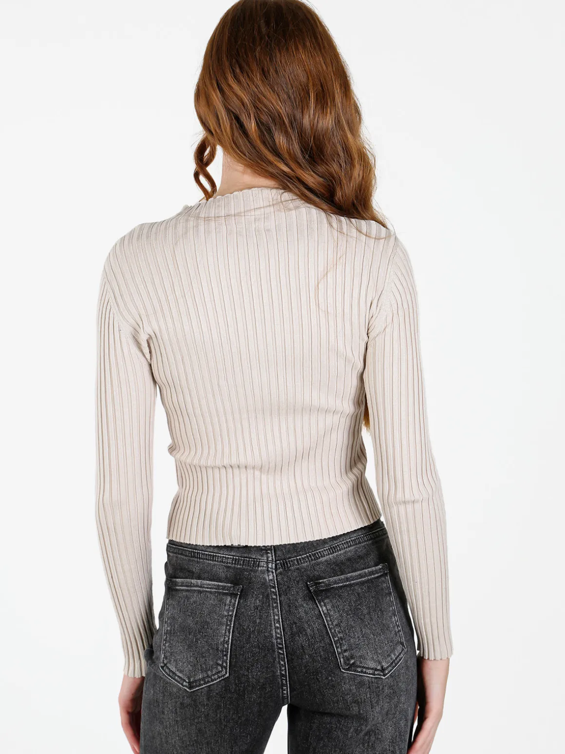 Louise Doro Maglia donna a costine con finale a punta - beige