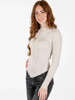 Louise Doro Maglia donna a costine con finale a punta - beige