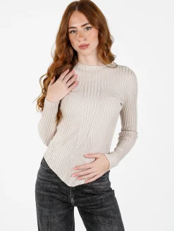 Louise Doro Maglia donna a costine con finale a punta - beige