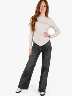Louise Doro Maglia donna a costine con finale a punta - beige