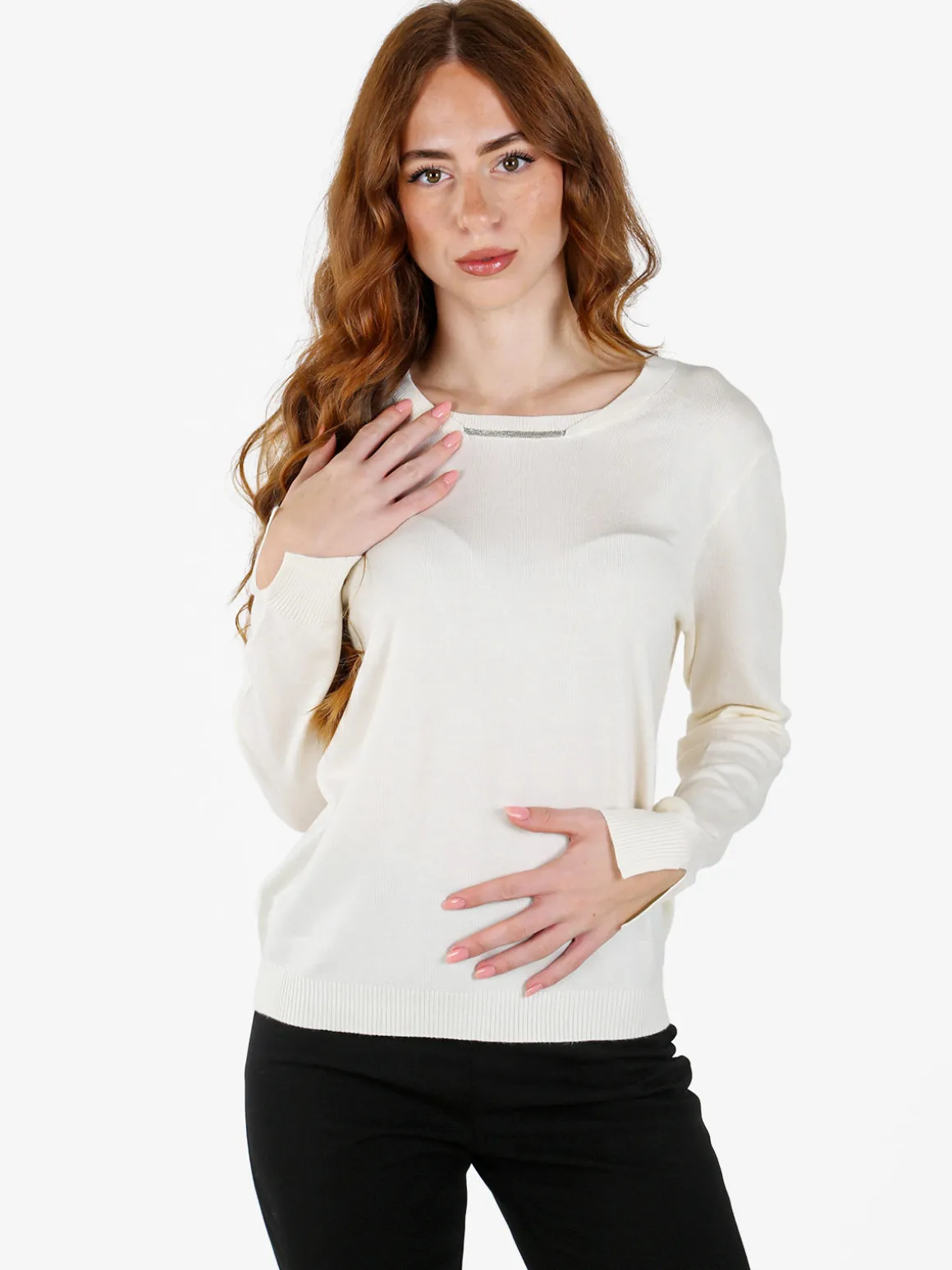 Louise Doro Maglia donna con girocollo decorato - bianco