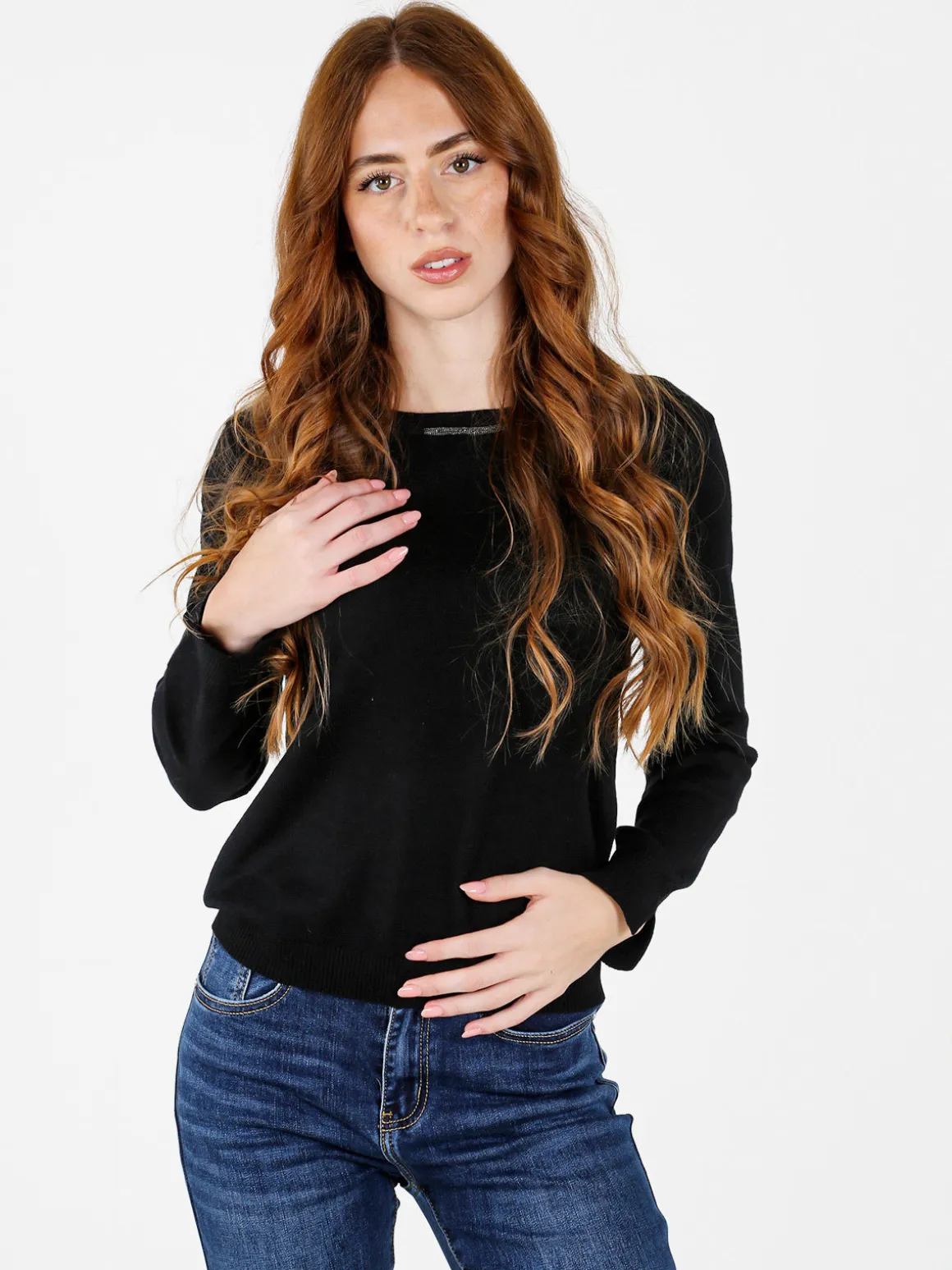 Louise Doro Maglia donna con girocollo decorato - nero