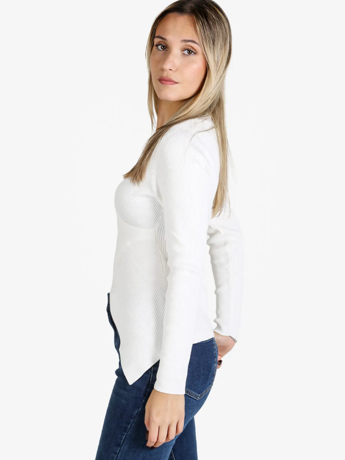 Louise Doro Maglia donna incrociata con finale a punta - bianco