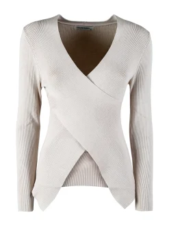 Louise Doro Maglia donna incrociata con finale a punta - beige