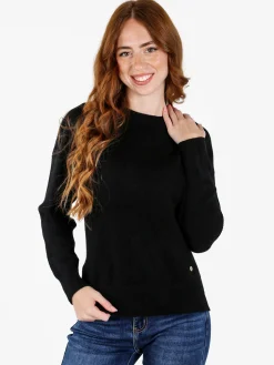 Louise Doro Maglia donna tinta unita con spacchi laterali - nero