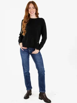Louise Doro Maglia donna tinta unita con spacchi laterali - nero
