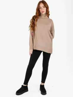 Louise Doro Maglione dolcevita da donna con spacco laterale - taupe