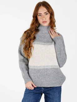 Louise Doro Maglione donna accollato a blocchi di colore con strass - grigio