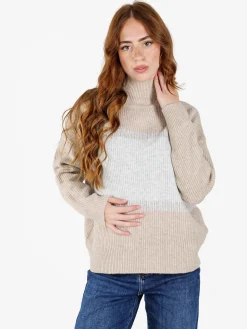 Louise Doro Maglione donna accollato a blocchi di colore con strass - beige