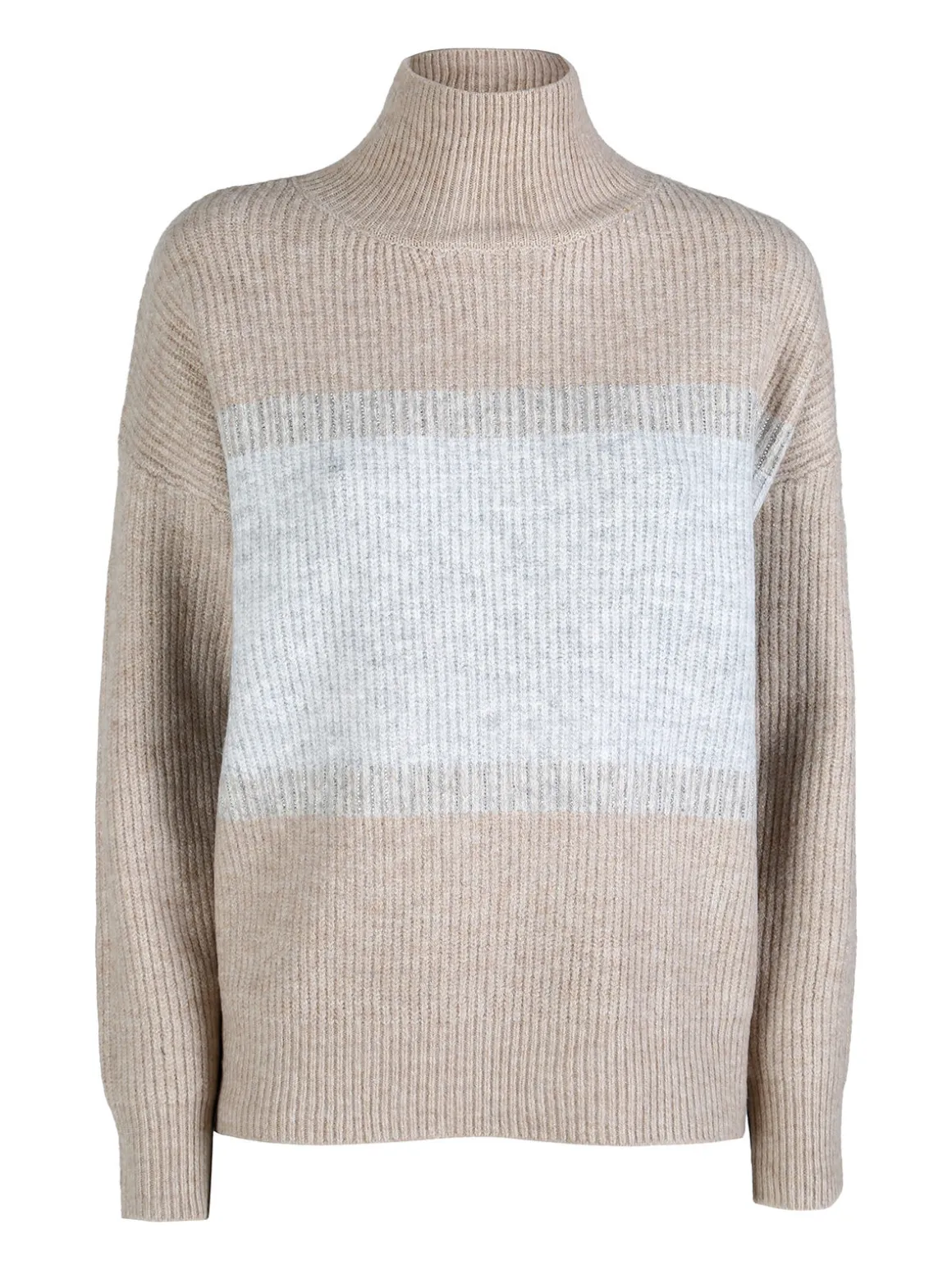Louise Doro Maglione donna accollato a blocchi di colore con strass - beige