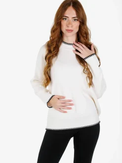Louise Doro Maglione donna con bordi a contrasto - bianco