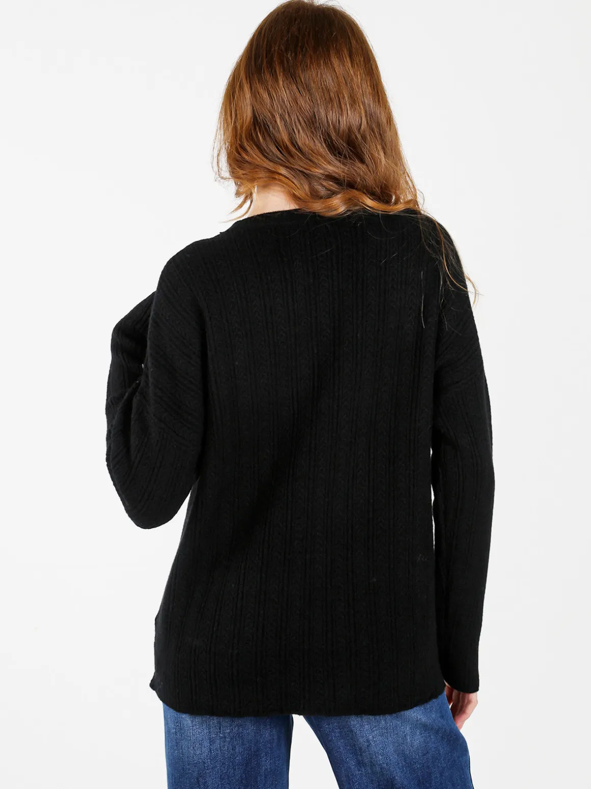 Louise Doro Maglione donna oversize a trecce con strass - nero