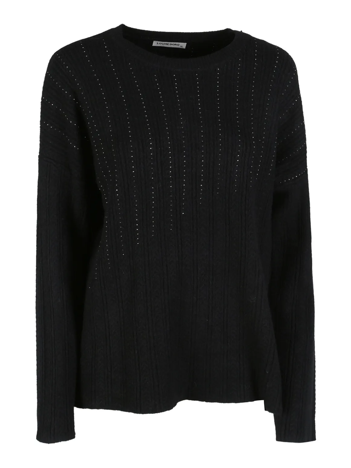 Louise Doro Maglione donna oversize a trecce con strass - nero