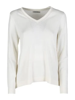 Louise Doro Pullover donna in maglia con scollo a V - bianco