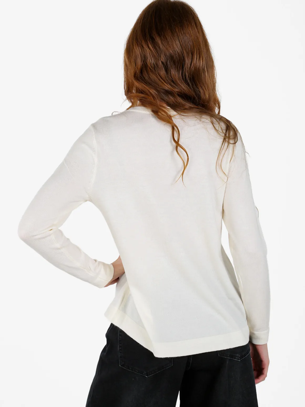 Louise Doro Pullover donna in maglia con scollo a V - bianco