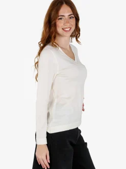 Louise Doro Pullover donna in maglia con scollo a V - bianco