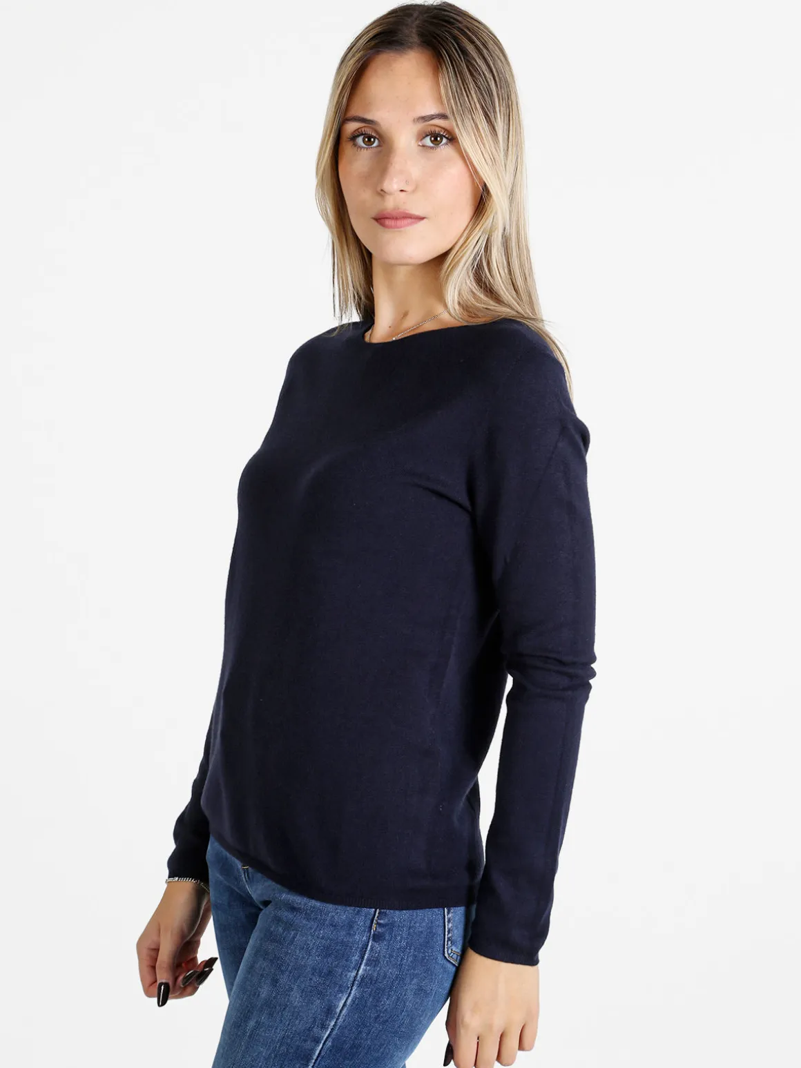 Louise Doro Pullover donna in maglia misto lana - blu scuro