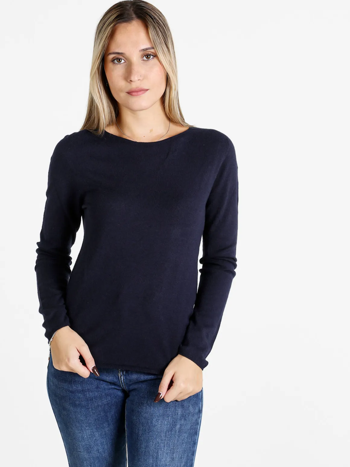 Louise Doro Pullover donna in maglia misto lana - blu scuro
