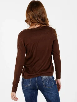 Louise Doro Pullover donna in maglia con scollo a V - marrone