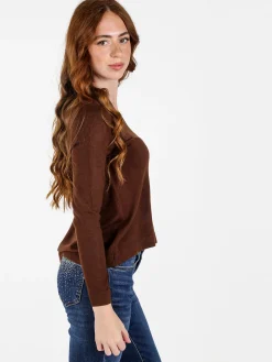Louise Doro Pullover donna in maglia con scollo a V - marrone