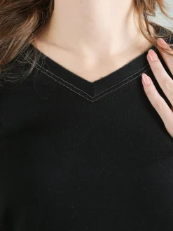 Louise Doro Pullover donna in maglia con scollo a V - nero
