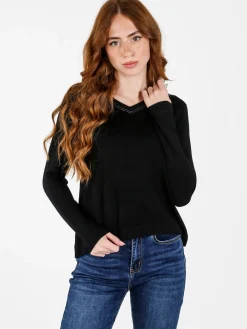 Louise Doro Pullover donna in maglia con scollo a V - nero