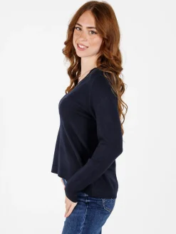Louise Doro Pullover donna in maglia con scollo a V - blu scuro