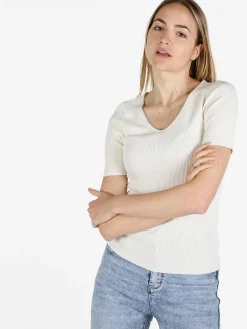 Louise Orop T-shirt donna a costine con scollo in lurex