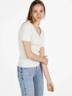 Louise Orop T-shirt donna a costine con scollo in lurex