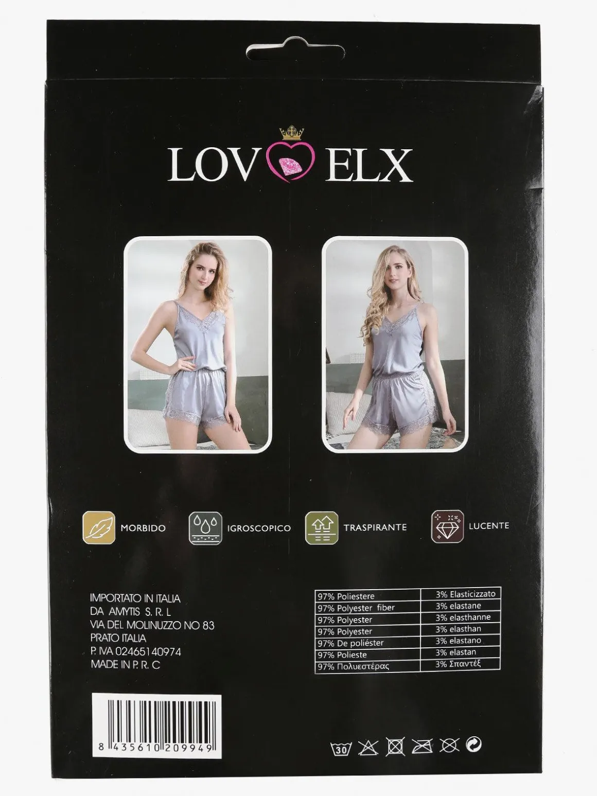 Lovelx Pigiama tuta donna effetto raso con pizzo