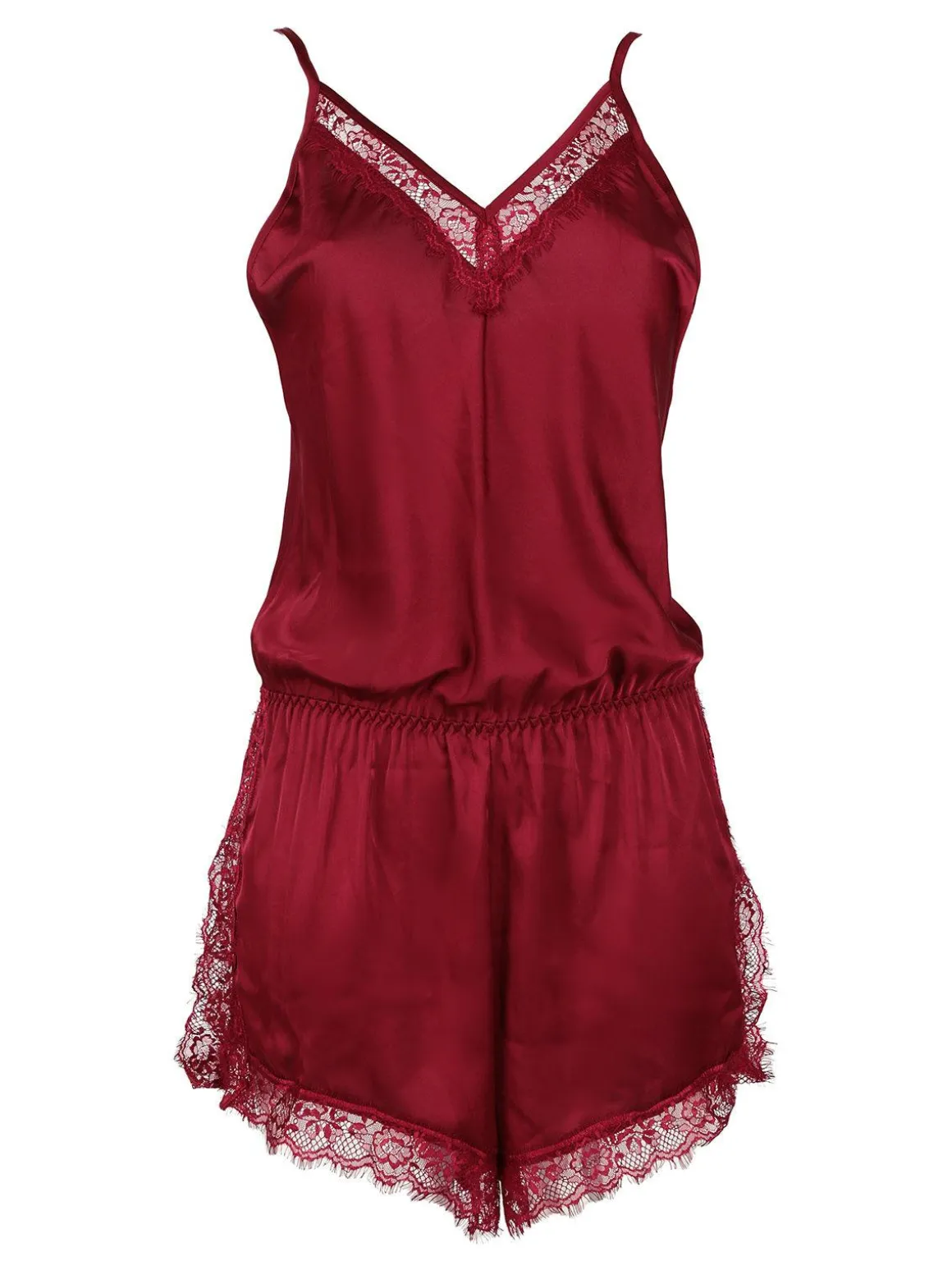 Lovelx Pigiama tuta donna effetto raso con pizzo