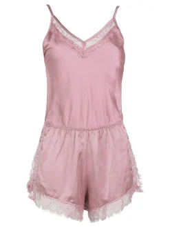 Lovelx Pigiama tuta donna effetto raso con pizzo