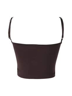 Lovery Top cropped da donna con scollo a cuore imbottito e spalline strette - moro