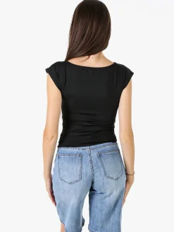 Lovery Top donna con scollo a barca e maniche corte - nero