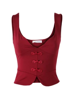 Lovery Top donna cropped con scollo a cuore e ricami - bordeaux