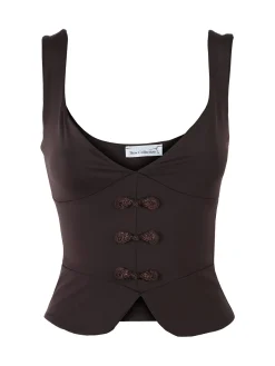 Lovery Top donna cropped con scollo a cuore e ricami - moro