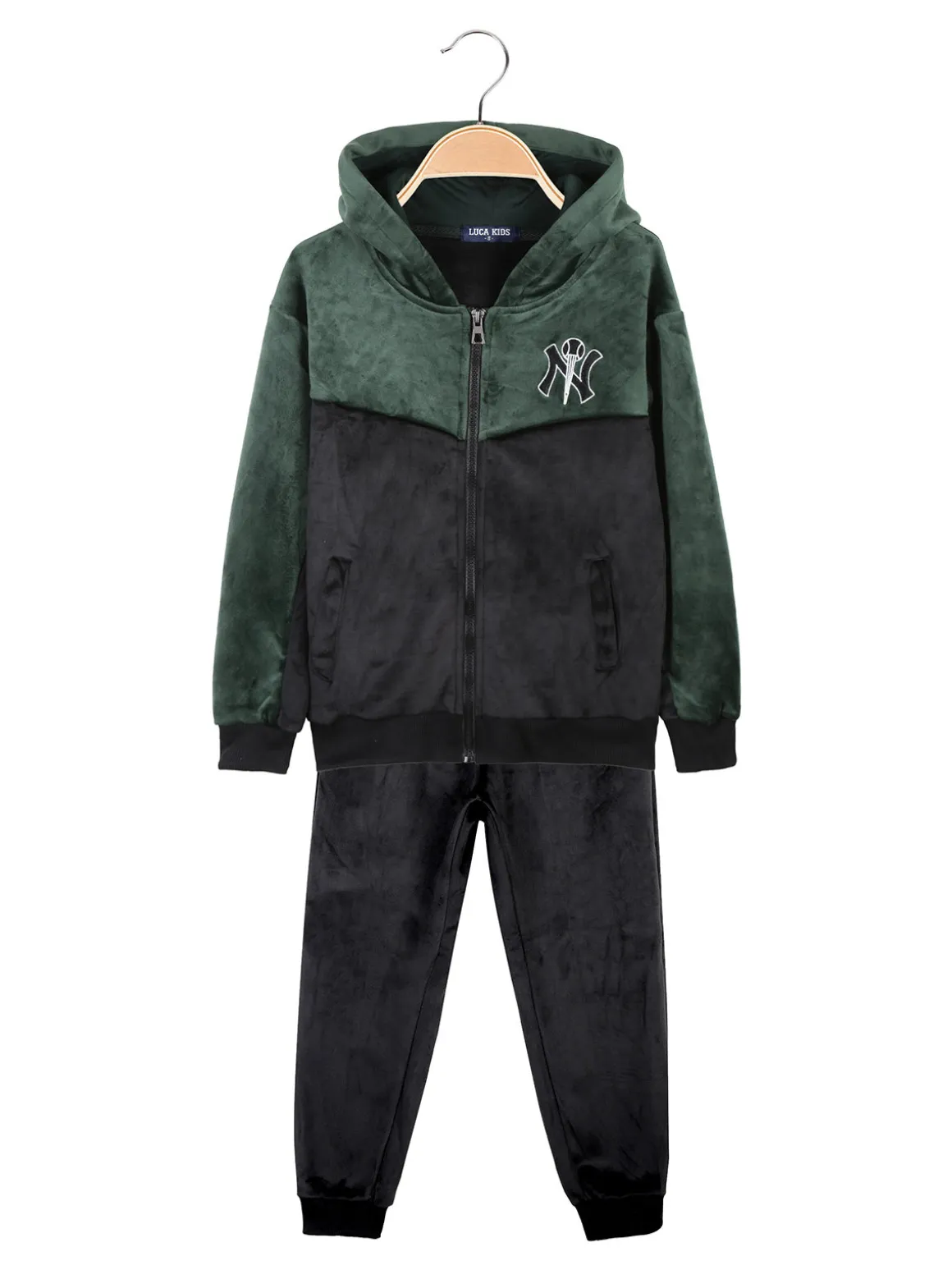 Luca Kids Completo 2 pezzi da bambino in ciniglia con cappuccio e zip