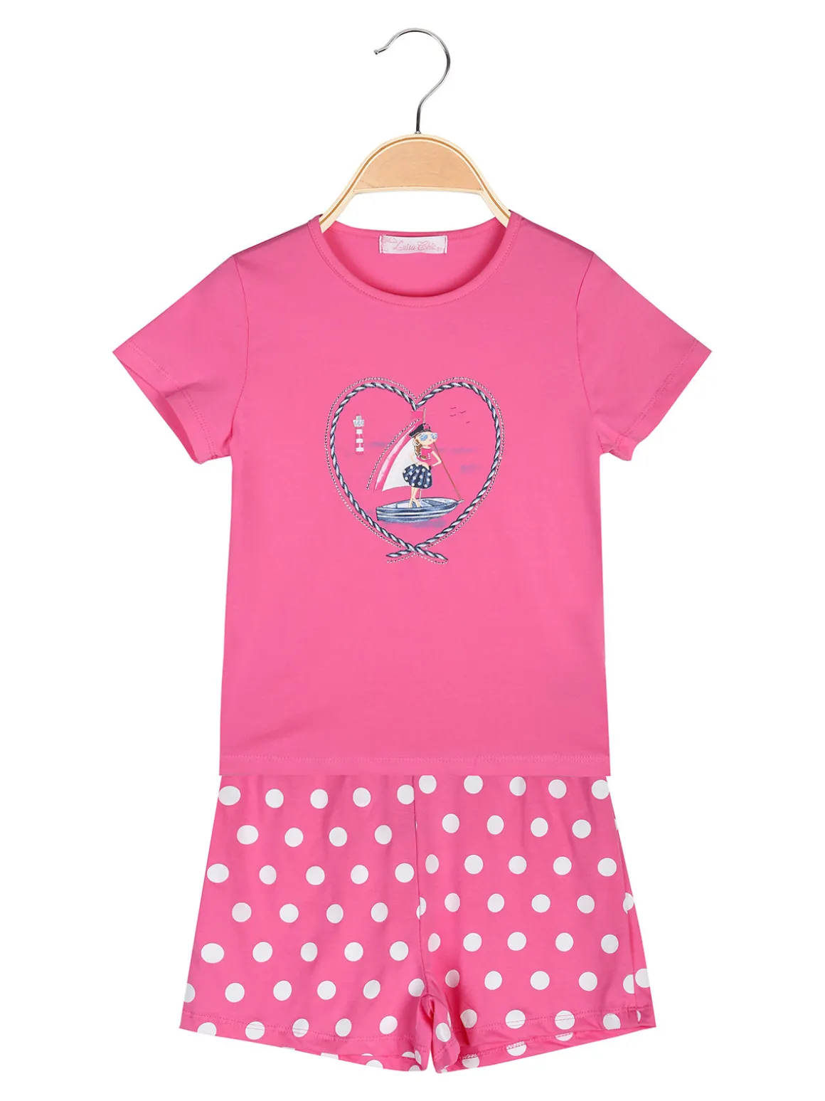 Luisa Chic Completo corto da bambina con t-shirt e shorts a pois