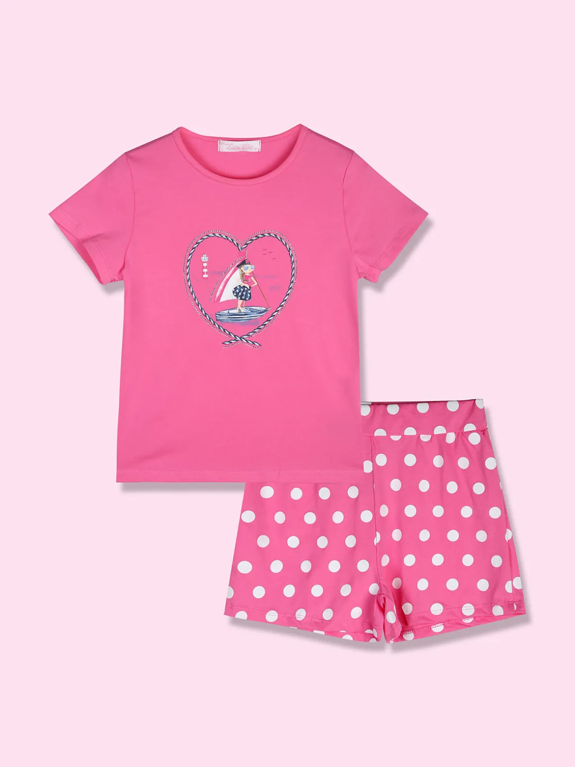 Luisa Chic Completo corto da bambina con t-shirt e shorts a pois