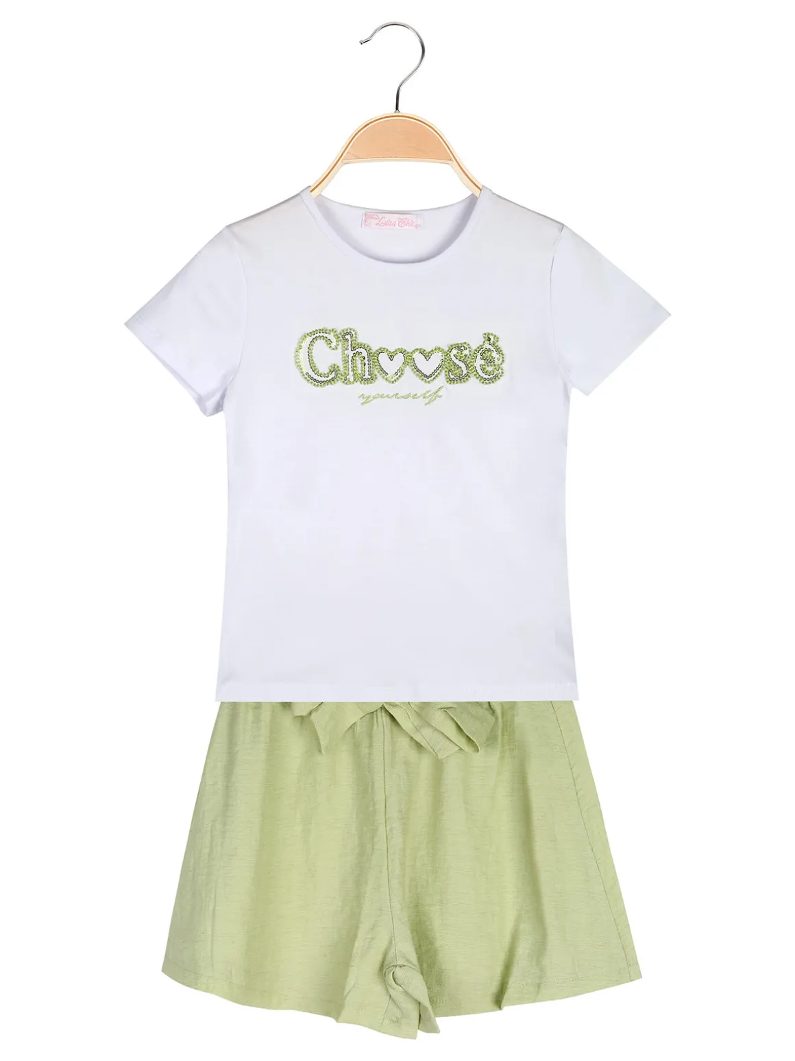 Luisa Chic Completo corto da bambina con t-shirt e shorts a vita alta