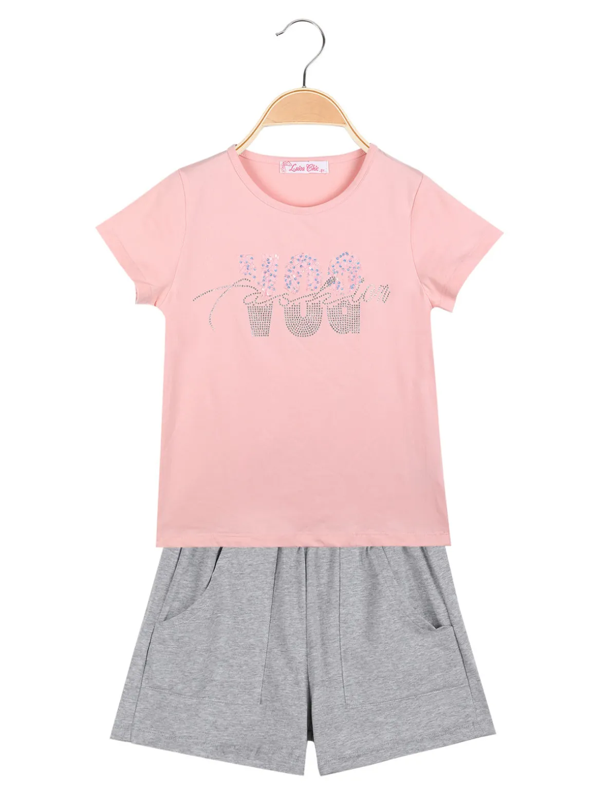 Luisa Chic Completo corto da bambina 2 pezzi con strass