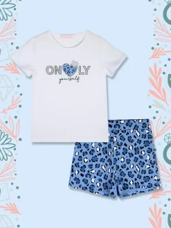Luisa Chic Completo corto da bambina con t-shirt e shorts maculati