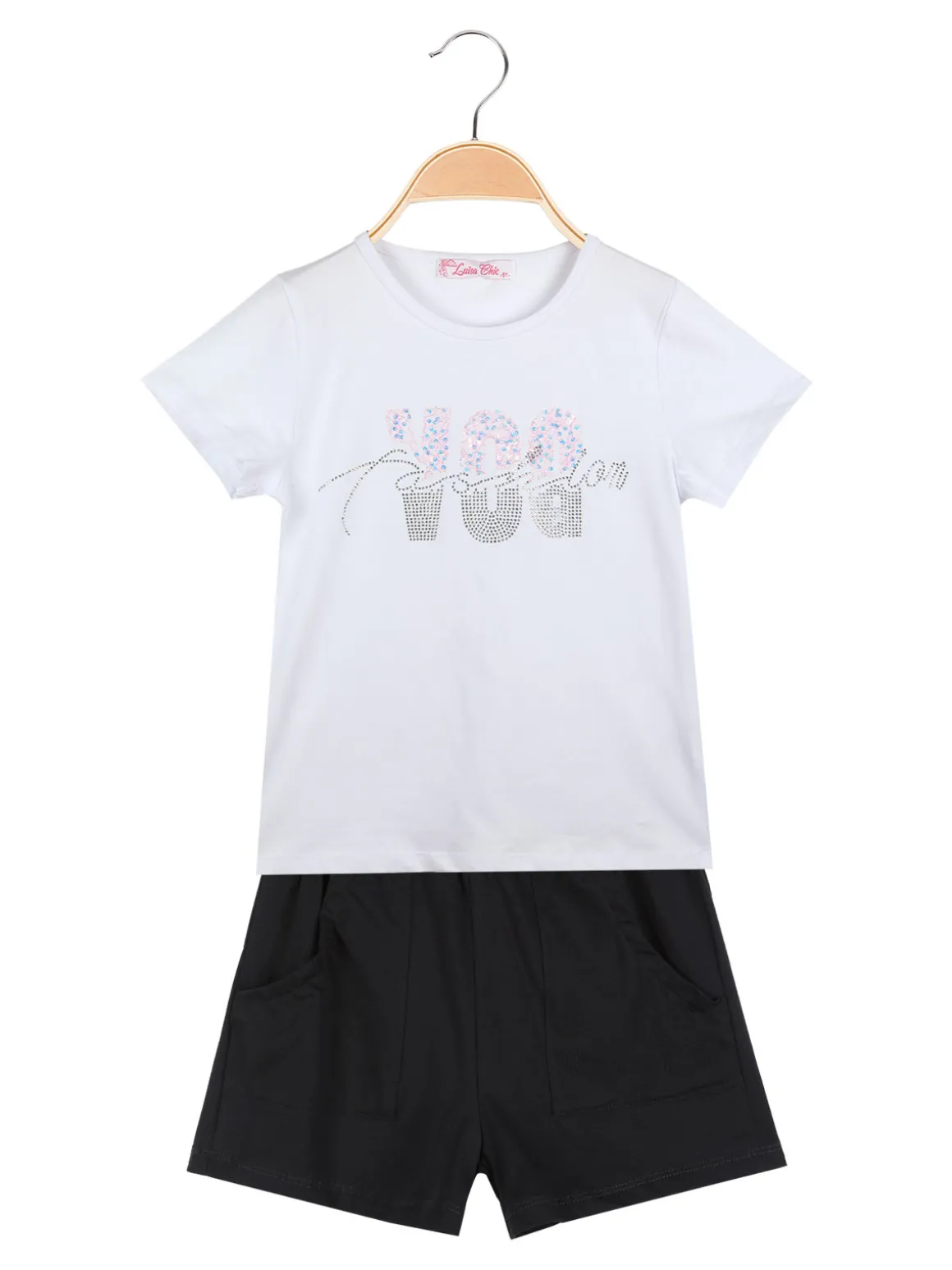 Luisa Chic Completo corto da bambina 2 pezzi con strass