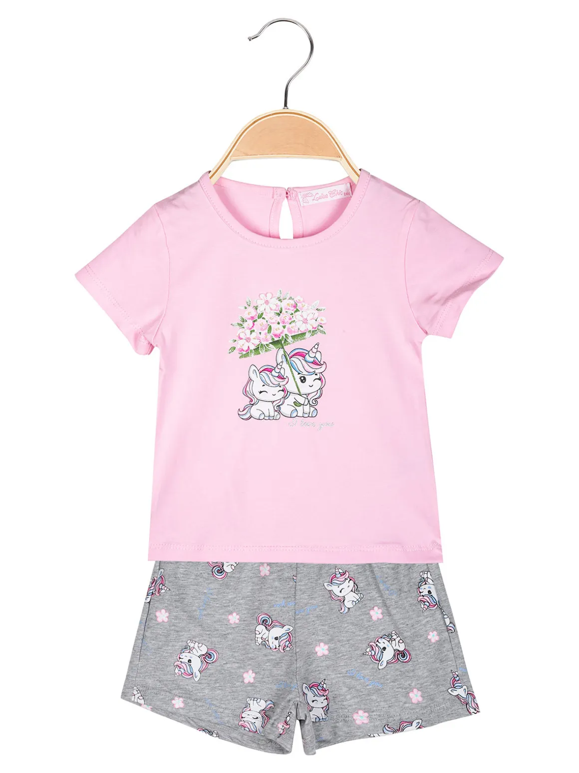 Luisa Chic Completo corto da neonata unicorno con t-shirt e shorts