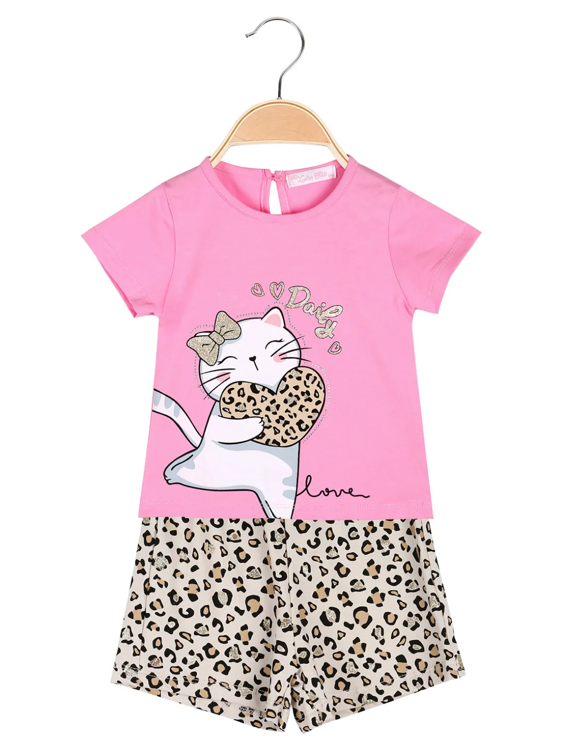 Luisa Chic Completo corto da neonata con t-shirt e shorts animalier