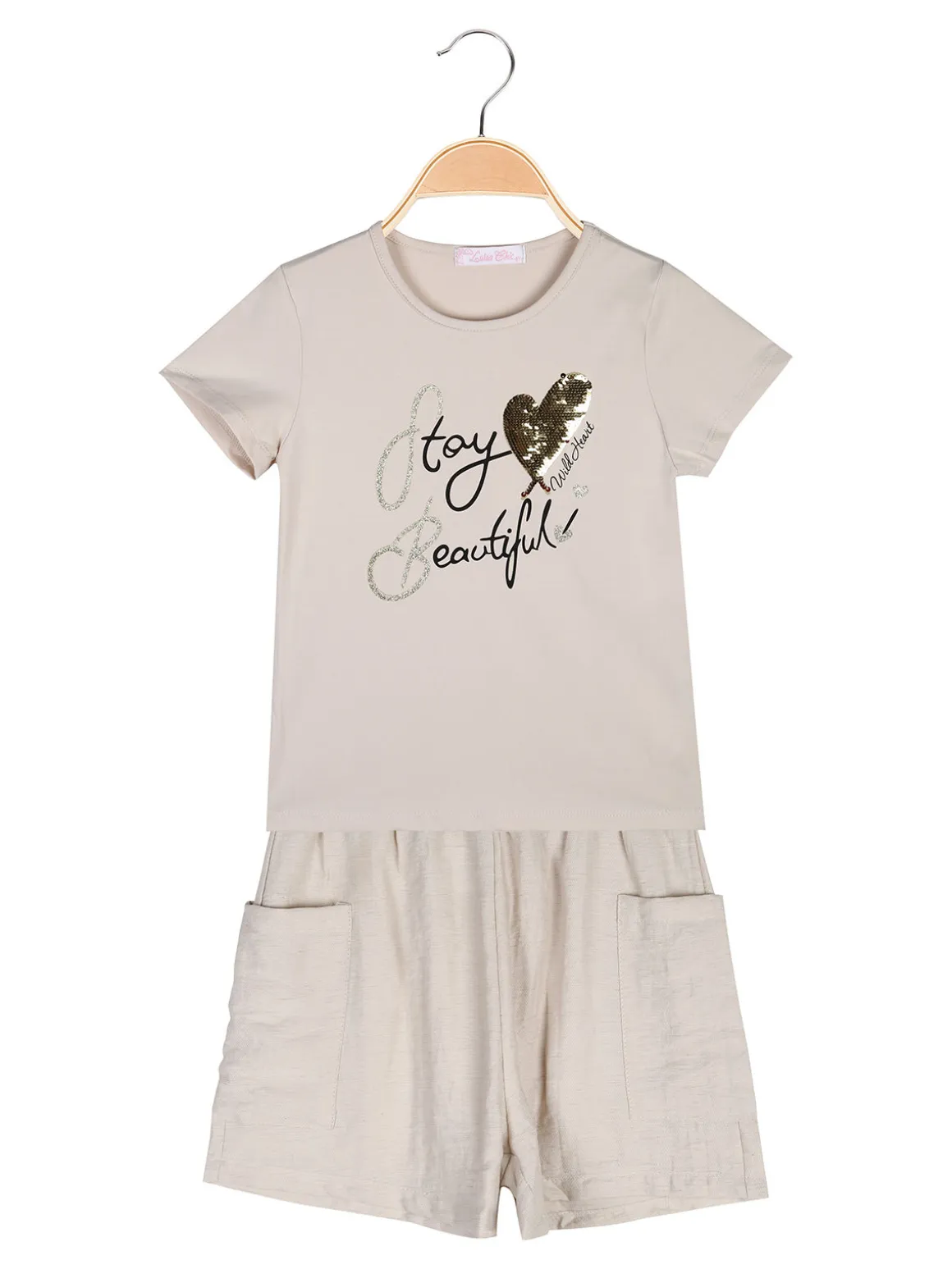 Luisa Chic Completo corto da ragazza con t-shirt e shorts in cotone