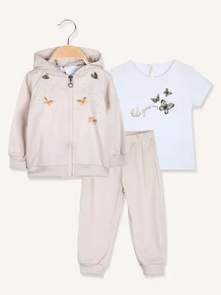 Luisa Chic Completo tuta 3 pezzi da neonata con cappuccio e zip - beige