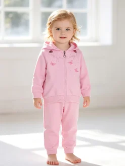 Luisa Chic Completo tuta 3 pezzi da neonata con cappuccio e zip - rosa