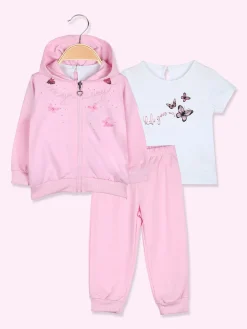 Luisa Chic Completo tuta 3 pezzi da neonata con cappuccio e zip - rosa